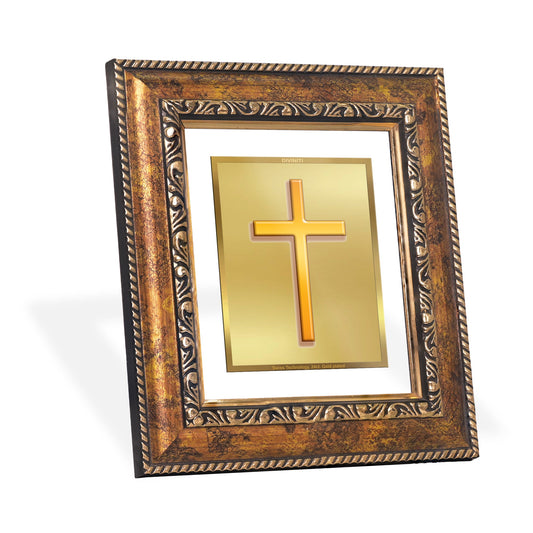 DIVINITI Holy Cross Gold Plated Wall Photo Frame, Table Decor| DG Frame 113 Size 1 and 24K Gold Plated Foil (17.5 CM X 16.5 CM)