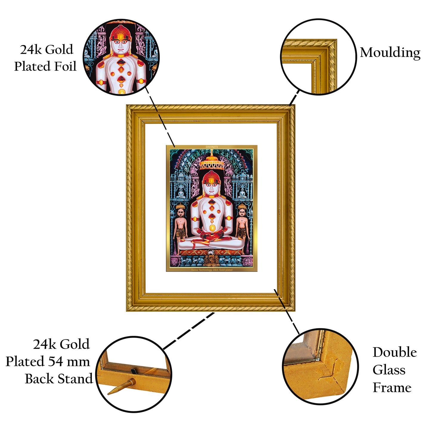 DIVINITI Adinath Gold Plated Wall Photo Frame, Table Decor| DG Frame 056 Size 3 and 24K Gold Plated Foil (32.5 CM X 25.5 CM)