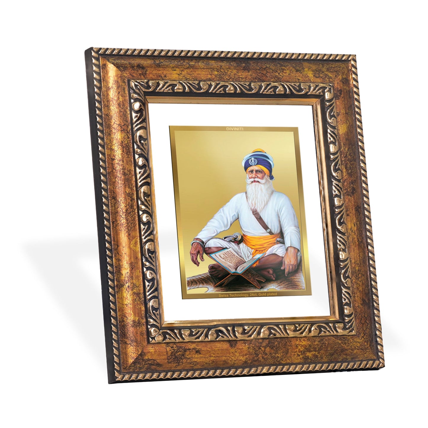 DIVINITI Baba Deep Singh Gold Plated Wall Photo Frame, Table Decor| DG Frame 113 Size 1 and 24K Gold Plated Foil (17.5 CM X 16.5 CM)