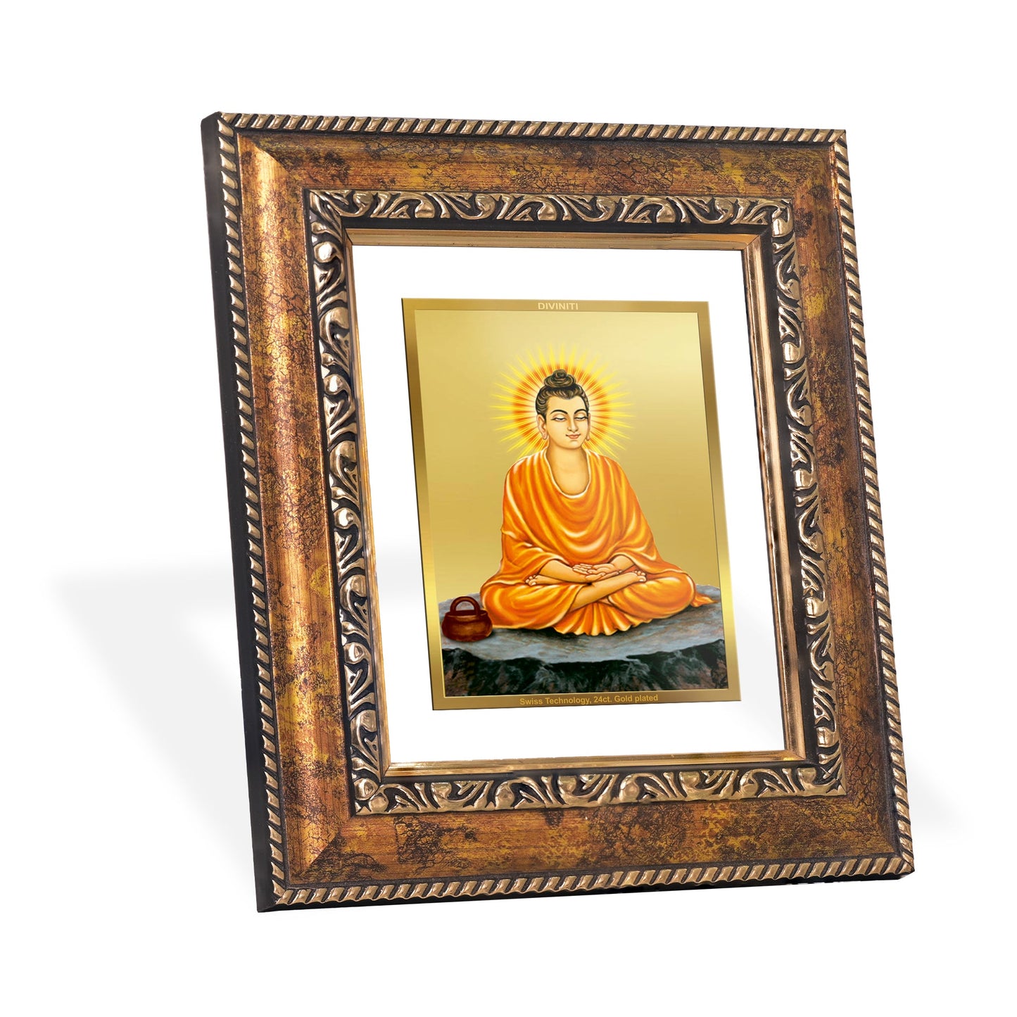 DIVINITI Buddha Gold Plated Wall Photo Frame, Table Decor| DG Frame 113 Size 1 and 24K Gold Plated Foil (17.5 CM X 16.5 CM)