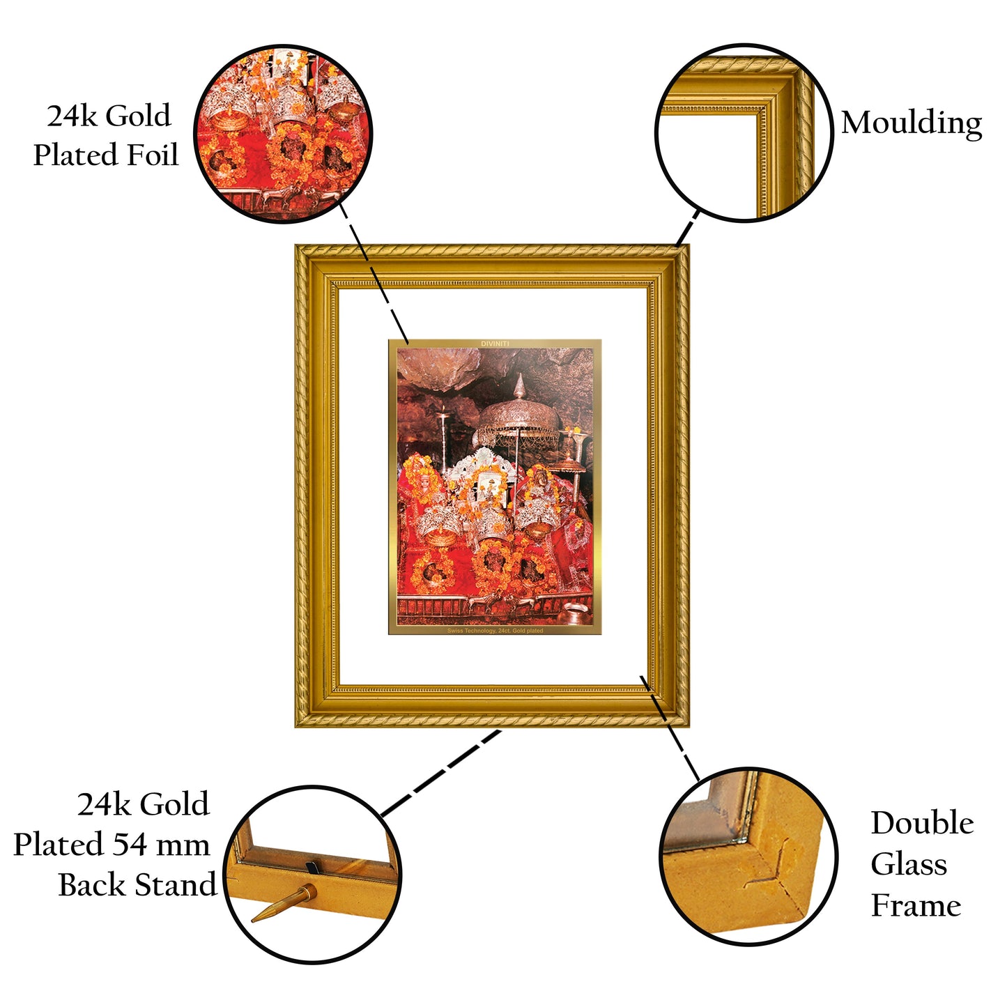 DIVINITI Mata Ka Darbar Gold Plated Wall Photo Frame, Table Decor| DG Frame 056 Size 2.5 and 24K Gold Plated Foil (28 CM X 23 CM)