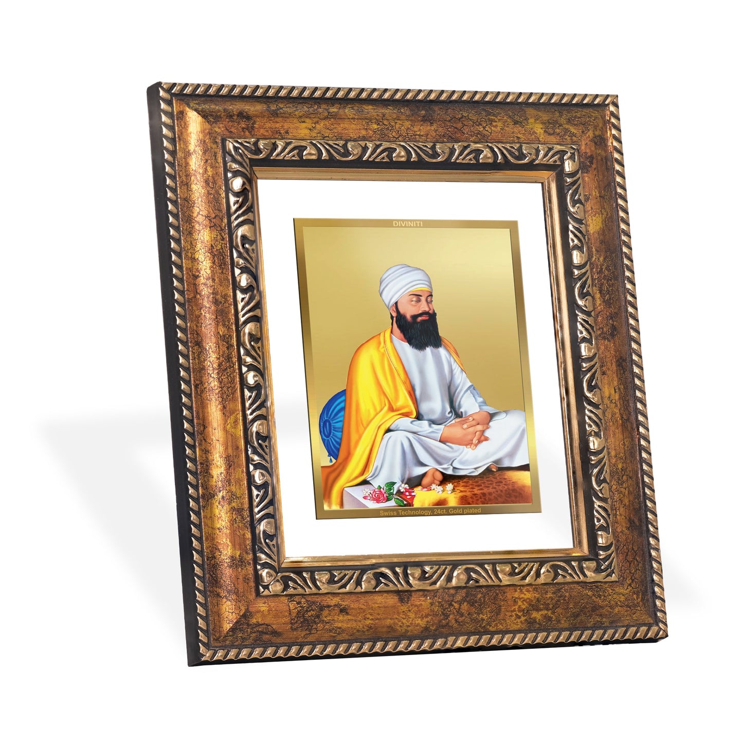 DIVINITI Guru Tegh Bahadur Ji Gold Plated Wall Photo Frame, Table Decor| DG Frame 113 Size 1 and 24K Gold Plated Foil (17.5 CM X 16.5 CM)