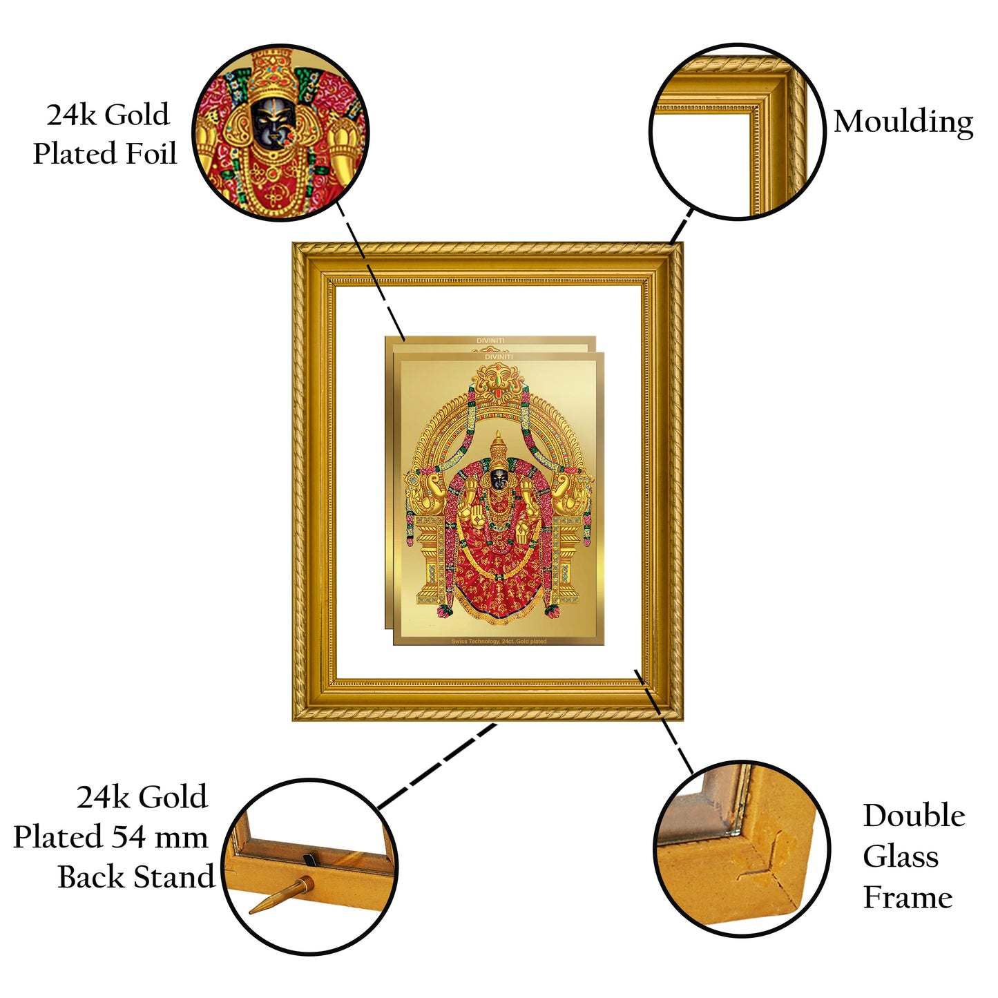 DIVINITI Padmavati Gold Plated Wall Photo Frame, Table Decor| DG Frame 056 Size 2.5 and 24K Gold Plated Foil (28 CM X 23 CM)