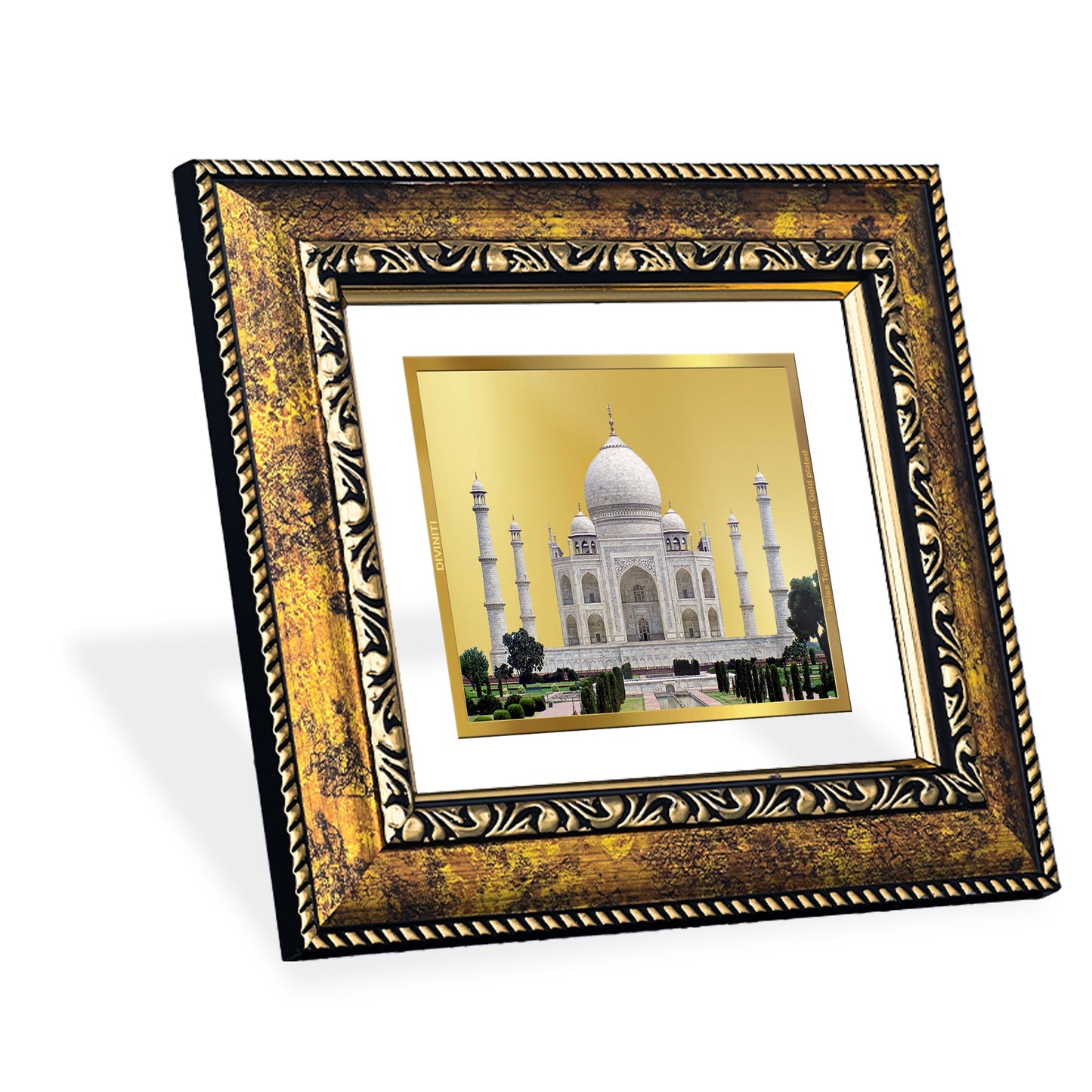 DIVINITI Taj Mahal Gold Plated Wall Photo Frame, Table Decor| DG Frame 113 Size 1 and 24K Gold Plated Foil (17.5 CM X 16.5 CM)