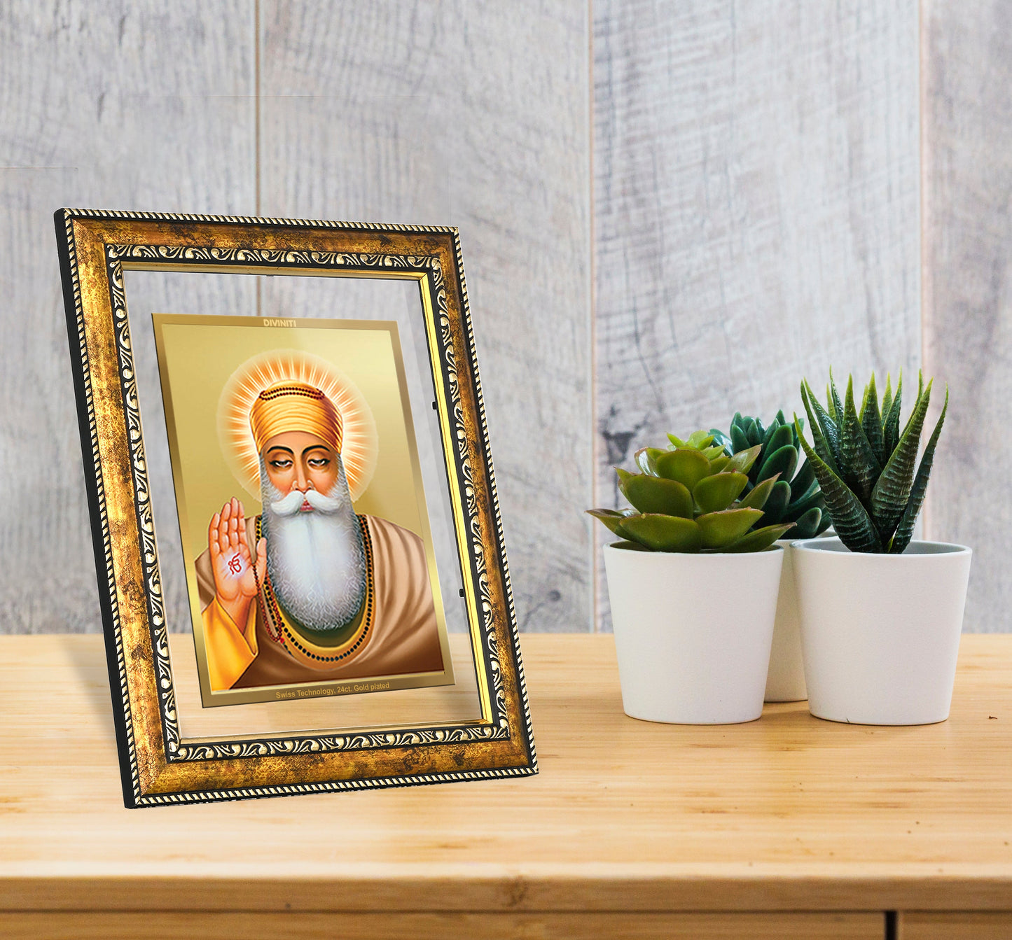 DIVINITI Guru Nanak Gold Plated Wall Photo Frame, Table Decor| DG Frame 113 Size 3 and 24K Gold Plated Foil (33.3 CM X 26 CM)