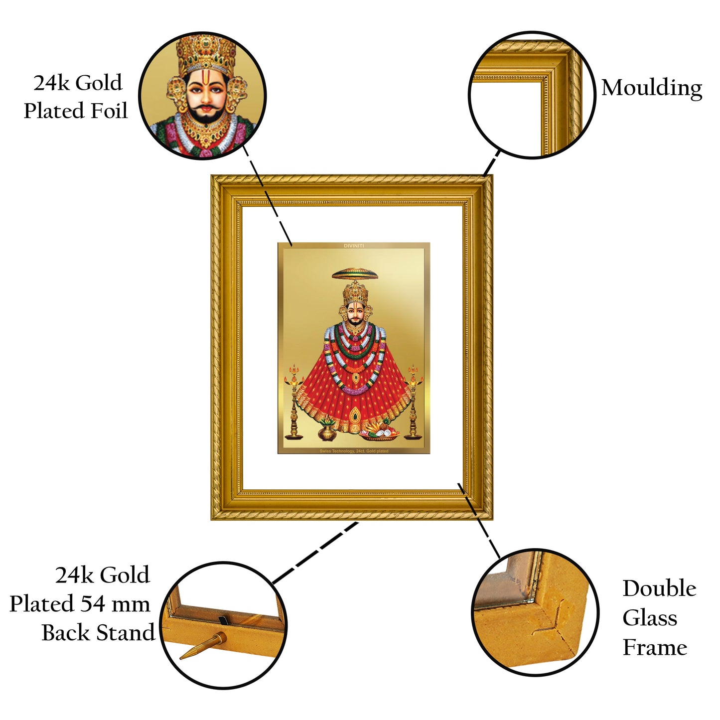 DIVINITI Khatu Shyam with Garlands Gold Plated Wall Photo Frame, Table Decor| DG Frame 056 Size 2.5 and 24K Gold Plated Foil(28 CM X 23 CM)