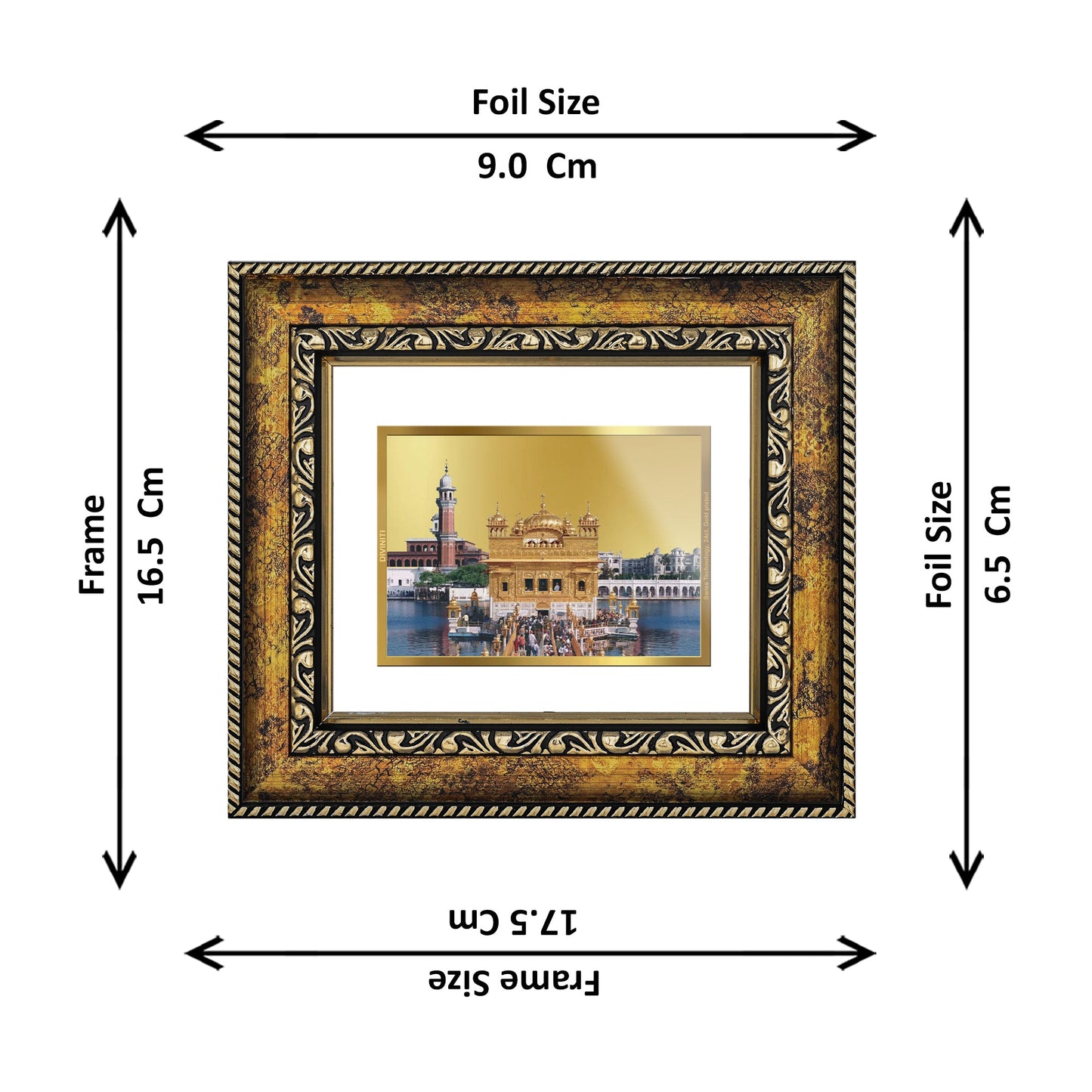 DIVINITI Golden Temple Gold Plated Wall Photo Frame, Table Decor| DG Frame 113 Size 1 and 24K Gold Plated Foil (17.5 CM X 16.5 CM)