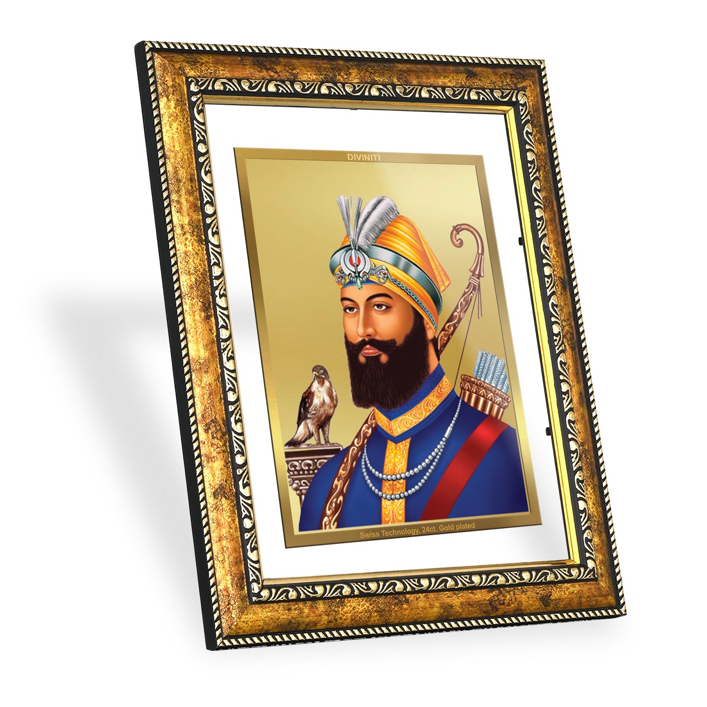 DIVINITI Guru Gobind Singh Gold Plated Wall Photo Frame, Table Decor| DG Frame 113 Size 3 and 24K Gold Plated Foil (33.3 CM X 26 CM)