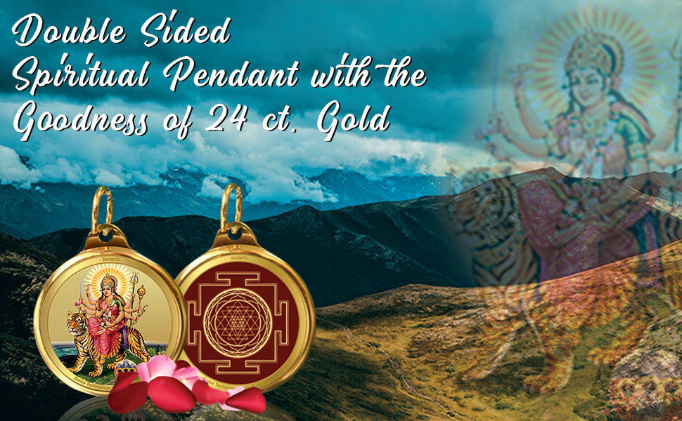 Diviniti 24K Double sided Gold Plated Pendant Durga & Yantra|18 MM Flip Coin (1 PCS)