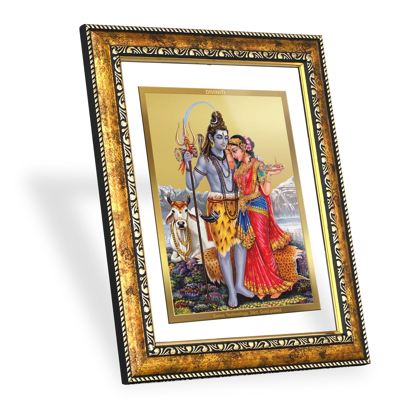 DIVINITI Shiva with Parvati Gold Plated Wall Photo Frame, Table Decor| DG Frame 113 Size 3 and 24K Gold Plated Foil (33.3 CM X 26 CM)