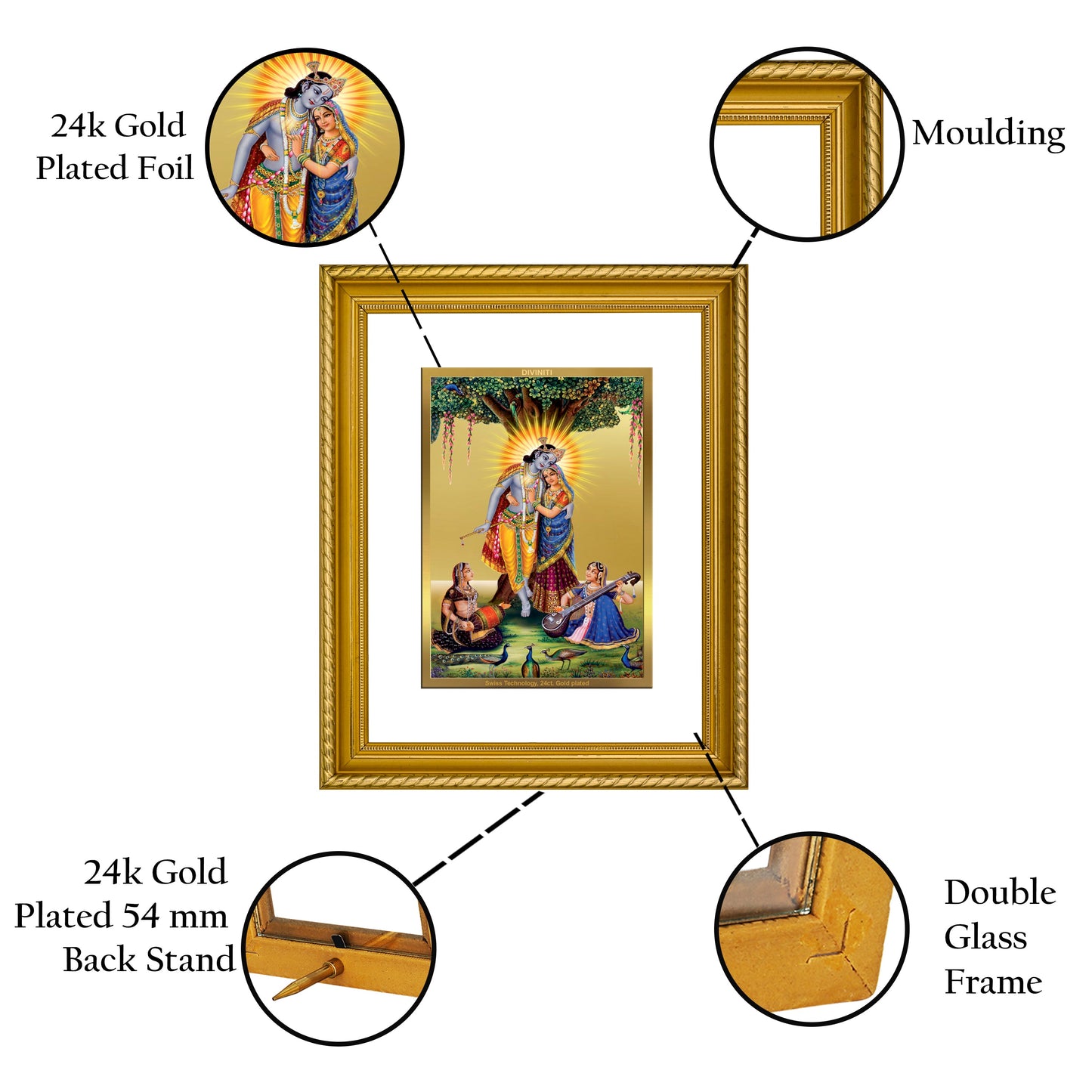 DIVINITI Radha Krishna Gold Plated Wall Photo Frame, Table Decor| DG Frame 056 Size 2.5 and 24K Gold Plated Foil (28 CM X 23 CM)