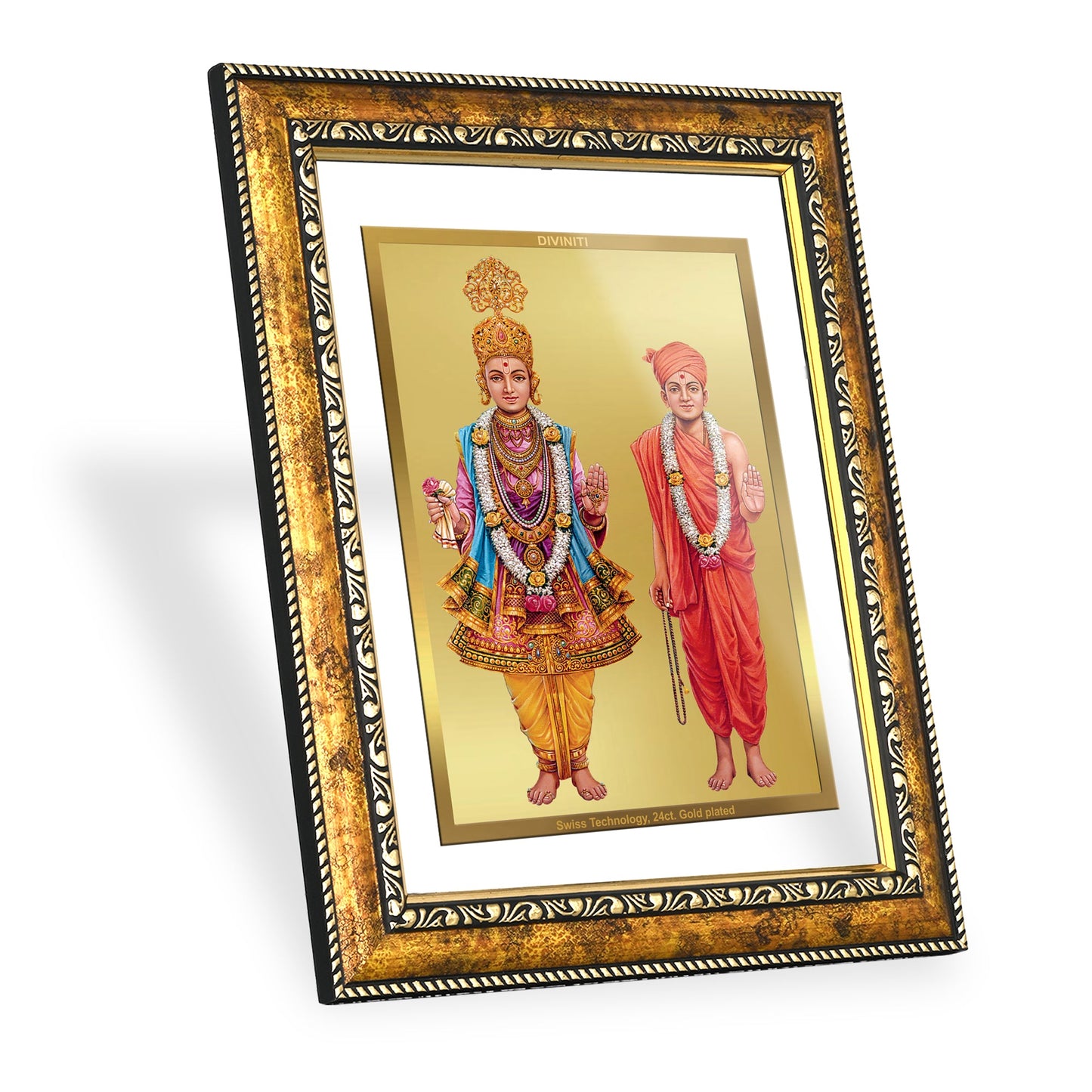 DIVINITI Swaminarayan Gold Plated Wall Photo Frame, Table Decor| DG Frame 113 Size 3 and 24K Gold Plated Foil (33.3 CM X 26 CM)