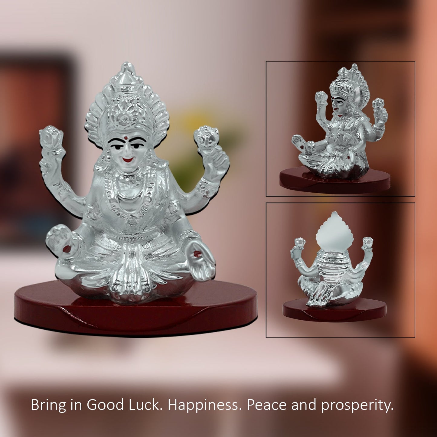 Diviniti 999 Silver Plated Lakshmi Mata Idol for Home Decor Showpiece, Puja Room (8X6.5CM)