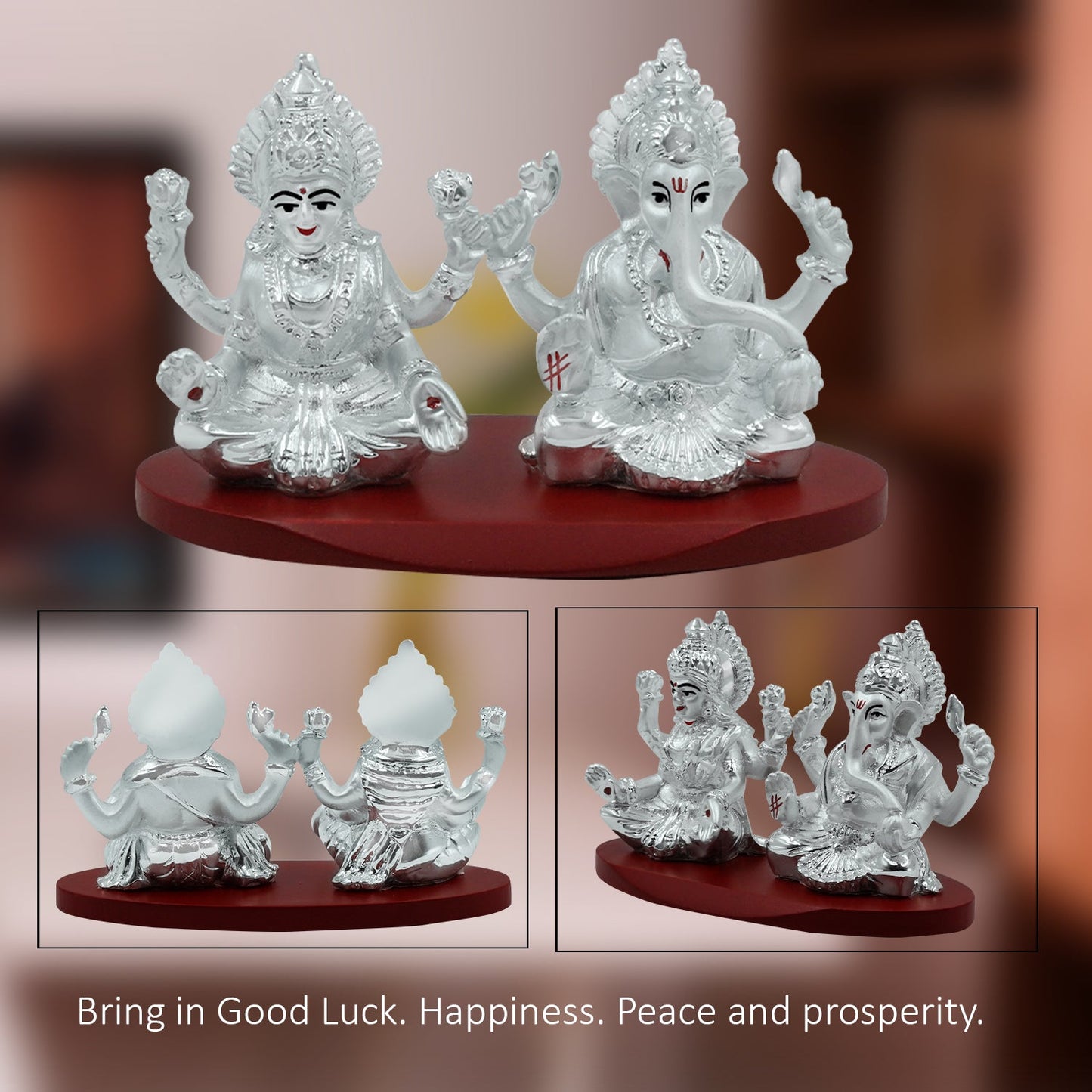 Diviniti 999 Silver Plated Laxmi Ganesha Idol for Home Decor Showpiece (8X11.5CM)