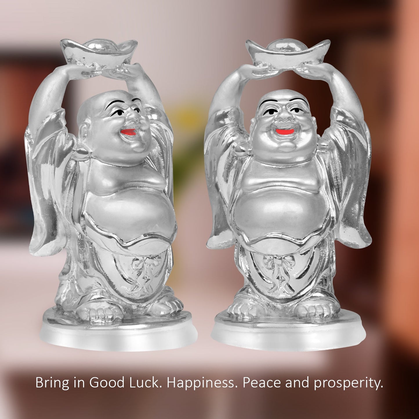 Diviniti 999 Silver Plated Laughing Buddha Statue for Home Decor (12X7CM)