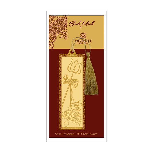 Diviniti 24K Gold Plated Bookmark with String | Design - Trishul | Size -10cm x 4cm|Luxury Gifting