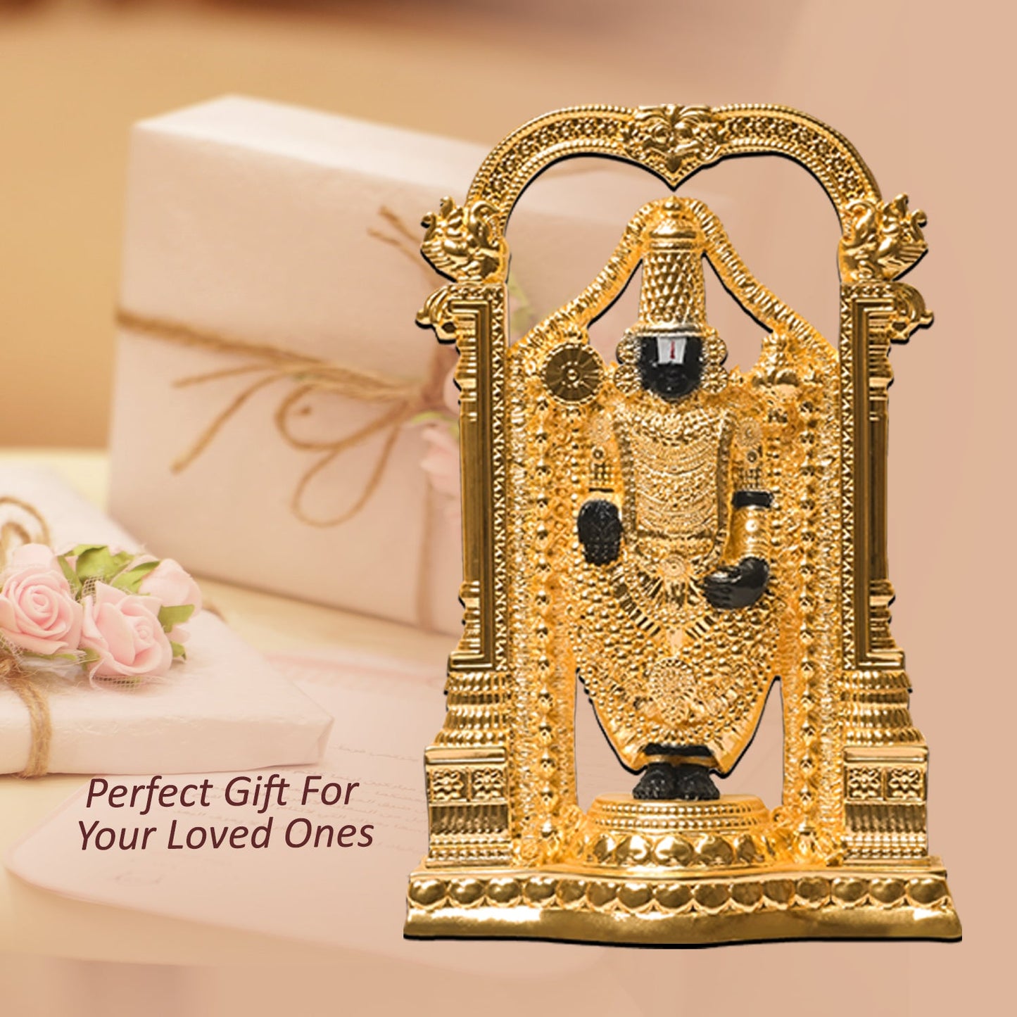 Diviniti 24K Gold Plated Tirupati Balaji Idol for Home Decor Showpiece (20X13CM)