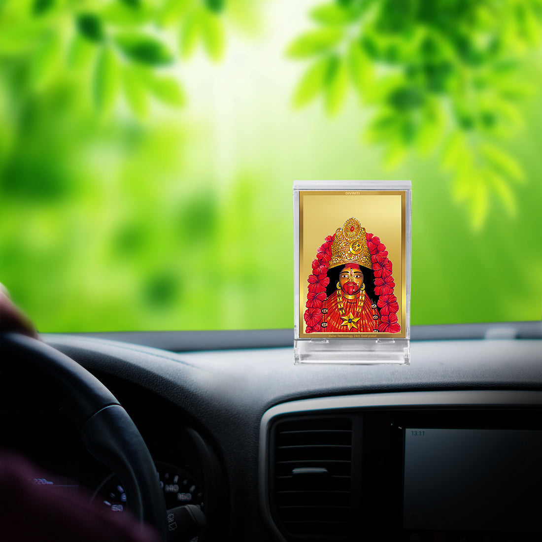 Diviniti 24K Gold Plated Tara Devi Frame For Car Dashboard, Home Decor Showpiece, Puja (11 x 6.8 CM)