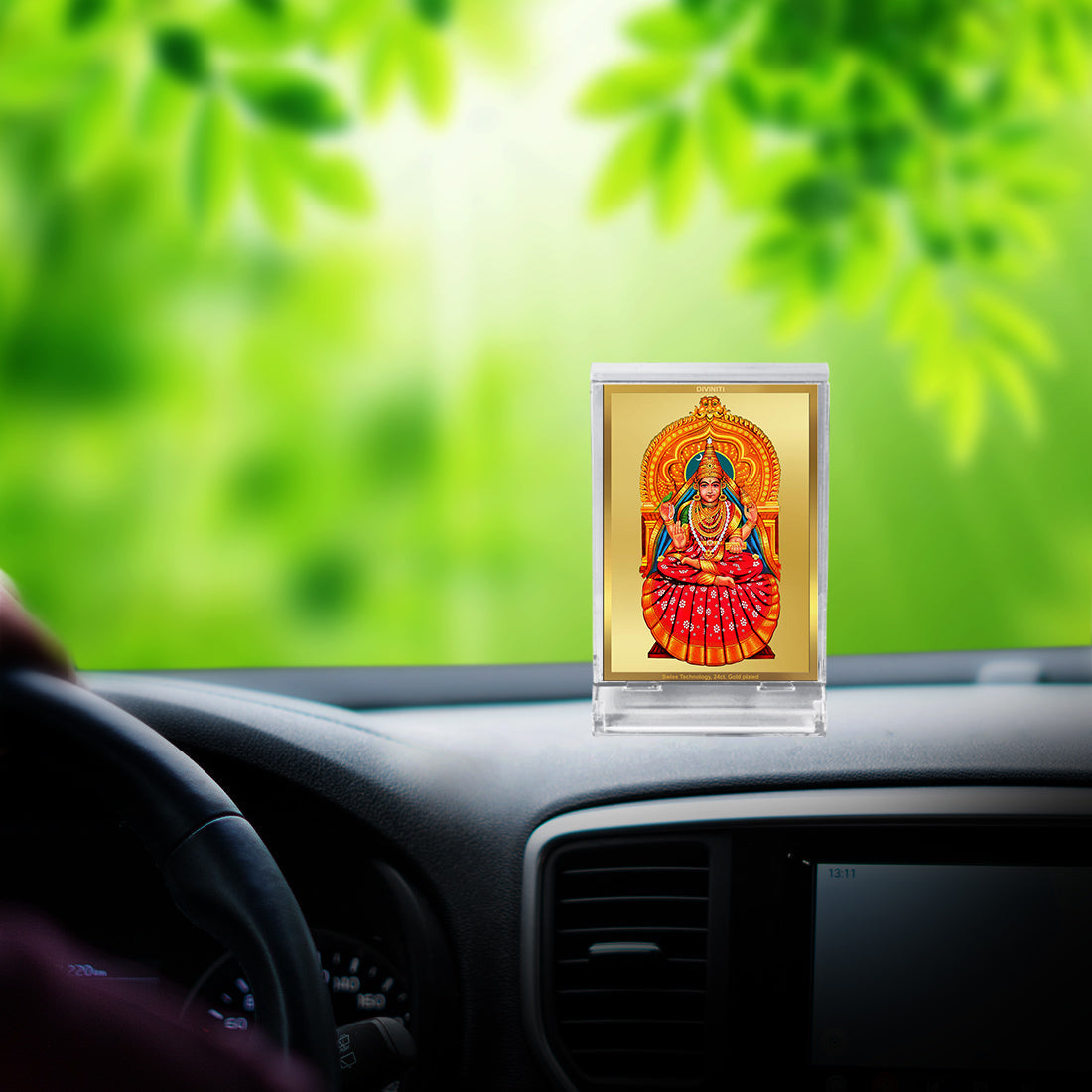 Diviniti 24K Gold Plated Sharda Mata Frame For Car Dashboard, Home Decor, Table Top, Puja, Gift (11 x 6.8 CM)