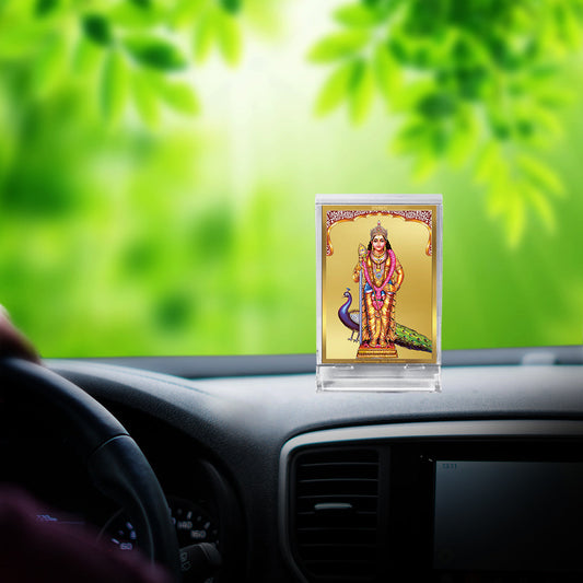 Diviniti 24K Gold Plated Murugan Frame For Car Dashboard, Home Decor, Table Top, Puja, Gift (11 x 6.8 CM)