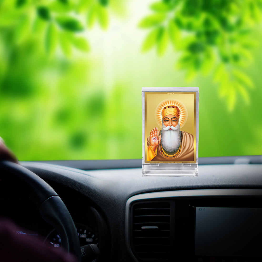 Diviniti 24K Gold Plated Guru Nanak Frame For Car Dashboard, Home Decor & Table Top (11 x 6.8 CM)