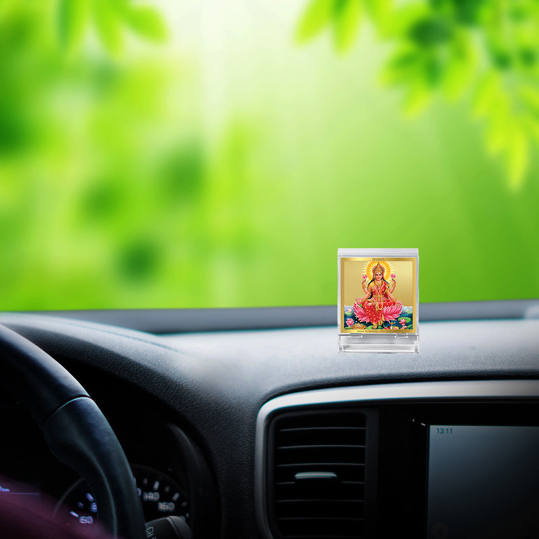 Diviniti 24K Gold Plated Lakshmi Ji Frame For Car Dashboard, Home Decor, Puja Room, Gift (5.8 x 4.8 CM)