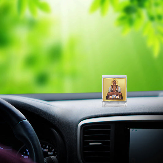 Diviniti 24K Gold Plated Mahavir Frame For Car Dashboard, Home Decor Showpiece & Festival Gift (5.8 x 4.8 CM)