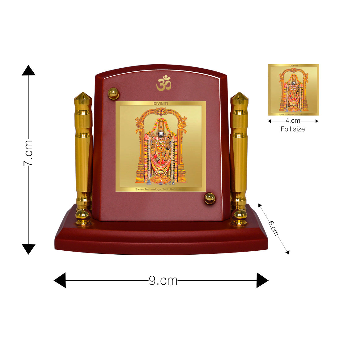 Diviniti 24K Gold Plated Tirupati Balaji For Car Dashboard, Home Decor, Table, Puja (7 x 9 CM)