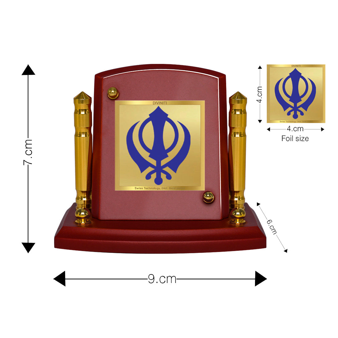 Diviniti 24K Gold Plated Khanda Sahib For Car Dashboard, Home Decor, Table & Gift (7 x 9 CM)