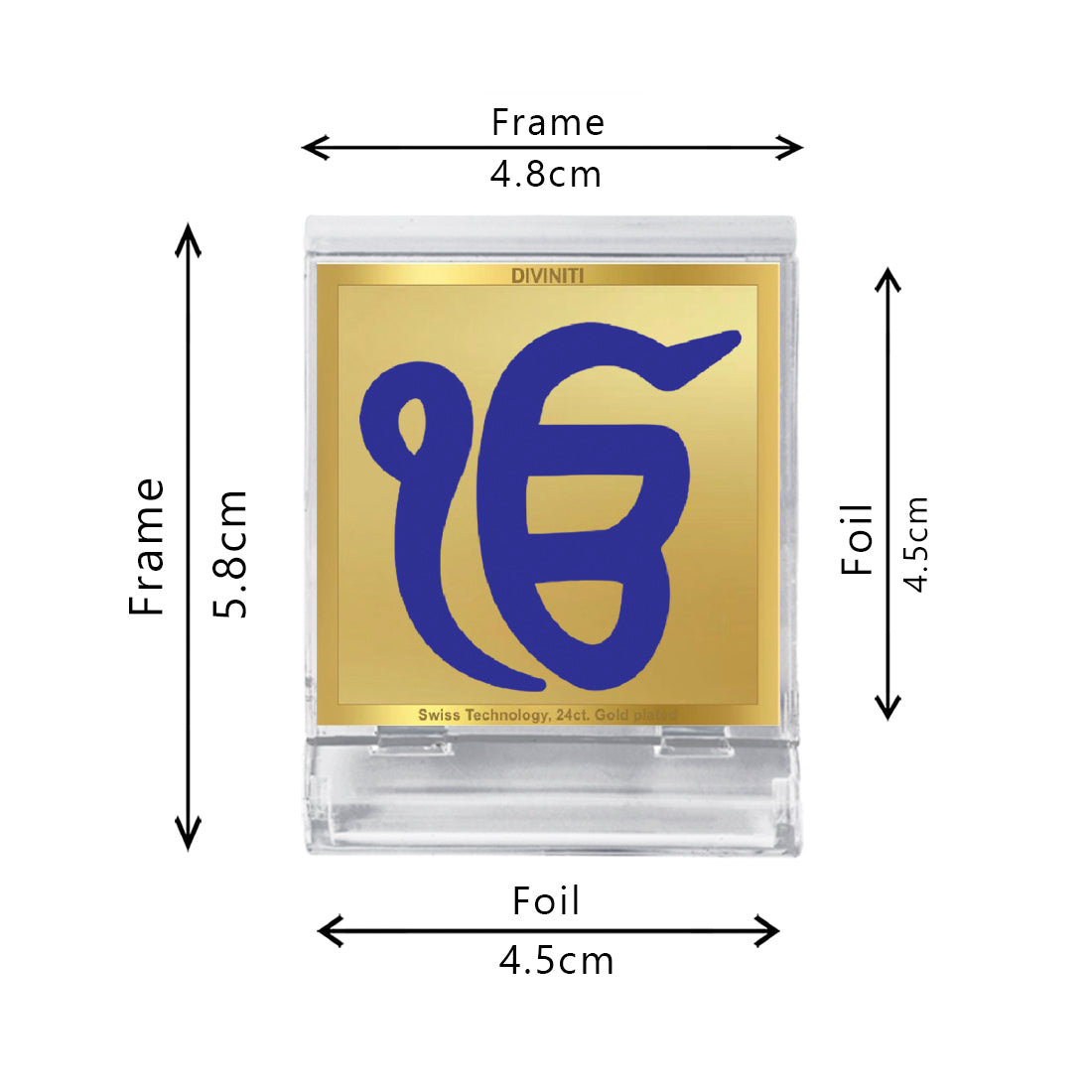 Diviniti 24K Gold Plated Ik Onkar Frame For Car Dashboard, Home Decor, Table, Gift (5.8 x 4.8 CM)