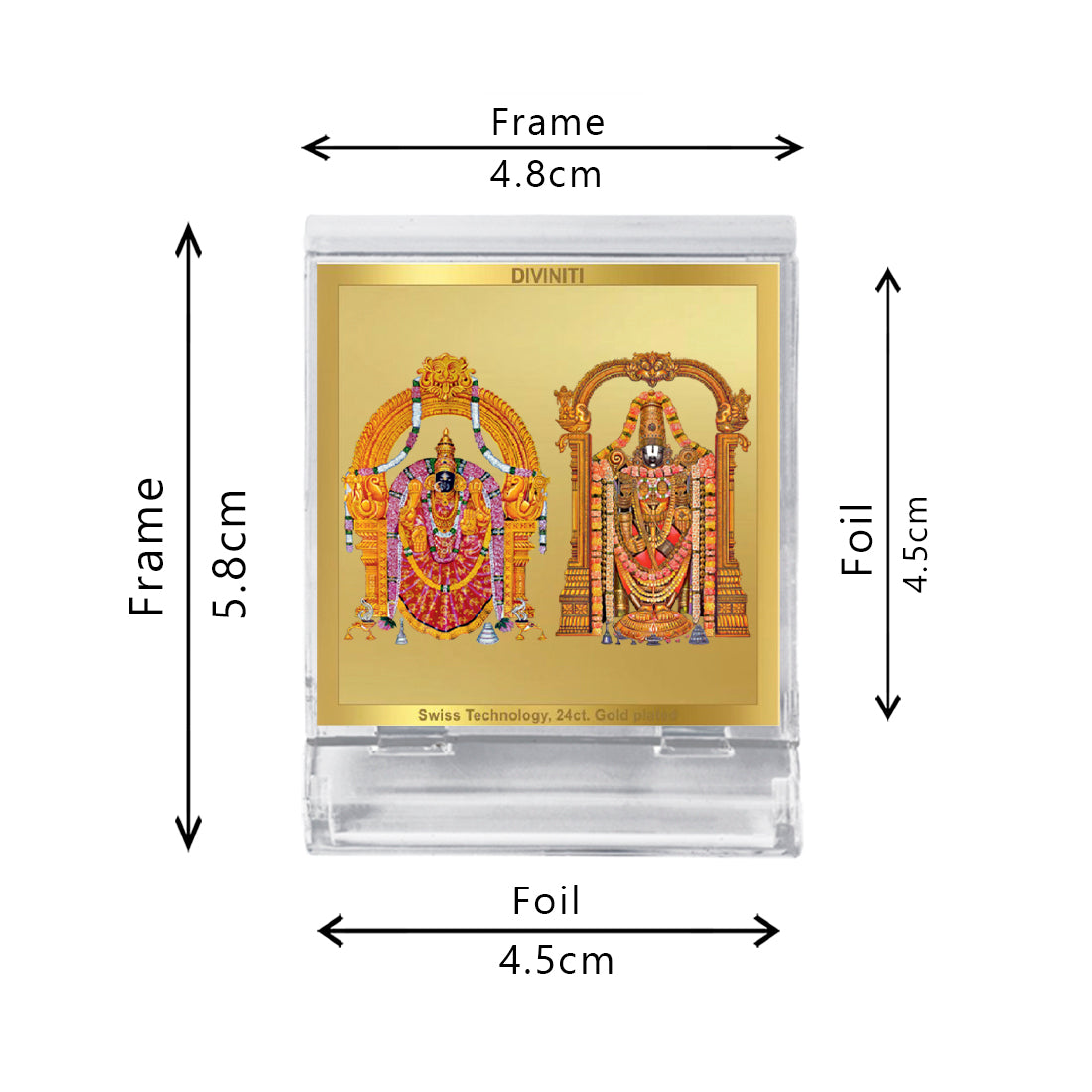 Diviniti 24K Gold Plated Padmavathi Balaji Frame For Car Dashboard, Home Decor, Table Top, Gift (5.8 x 4.8 CM)