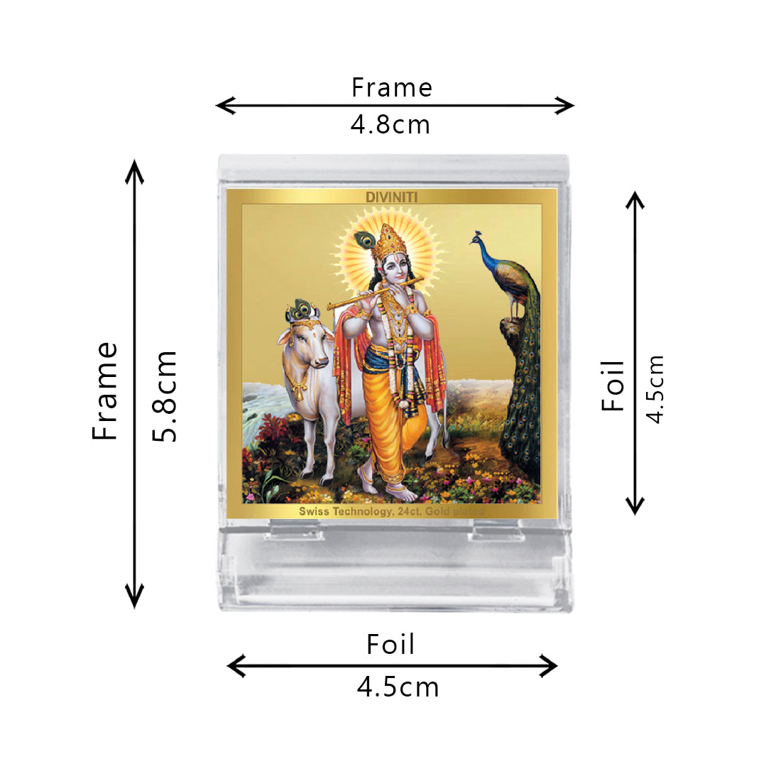 Diviniti 24K Gold Plated Krishna Frame For Car Dashboard, Home Decor, Puja, Gift (5.8 x 4.8 CM)