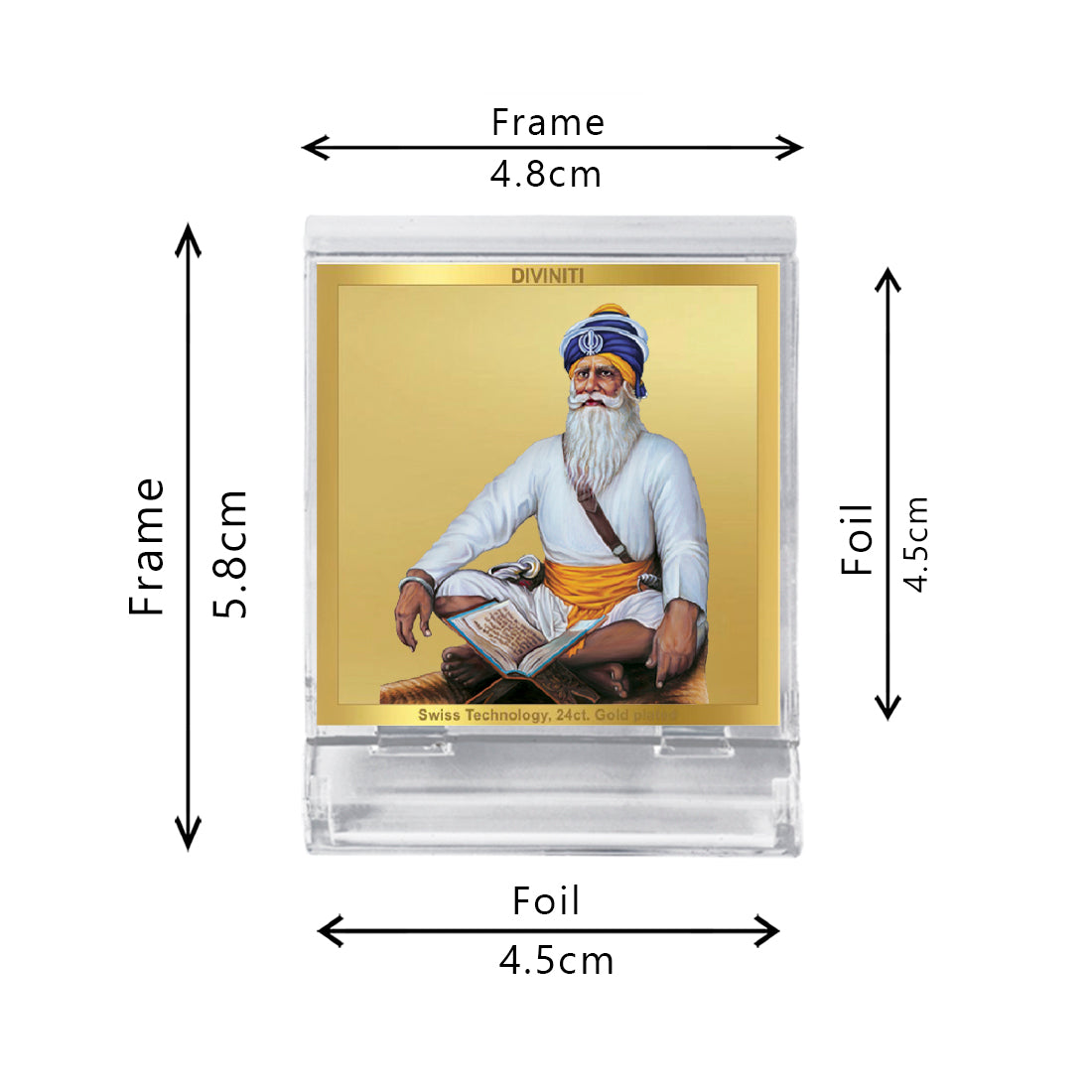 Diviniti 24K Gold Plated Baba Deep Singh Frame For Car Dashboard, Home Decor, Table, Gift (5.8 x 4.8 CM)