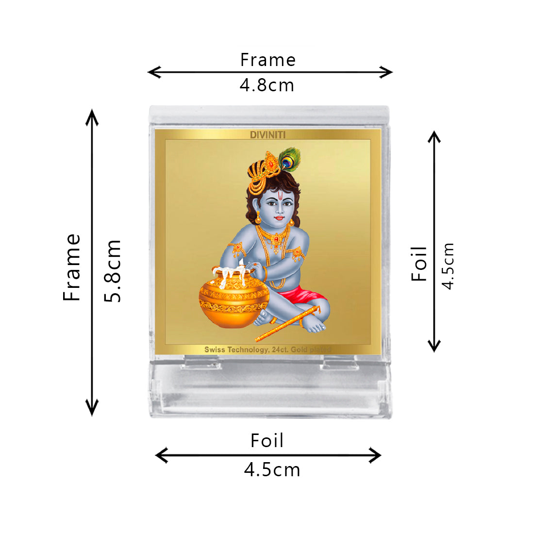 Diviniti 24K Gold Plated Bal Gopal Frame For Car Dashboard, Home Decor, Puja, Festival Gift (5.8 x 4.8 CM)