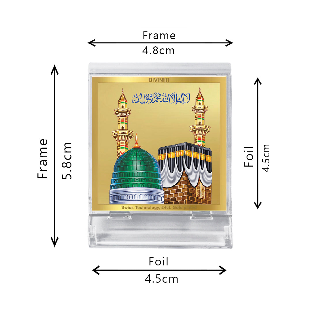 Diviniti 24K Gold Plated Mecca Madina Frame For Car Dashboard, Home Decor Showpiece, Gift (5.8 x 4.8 CM)