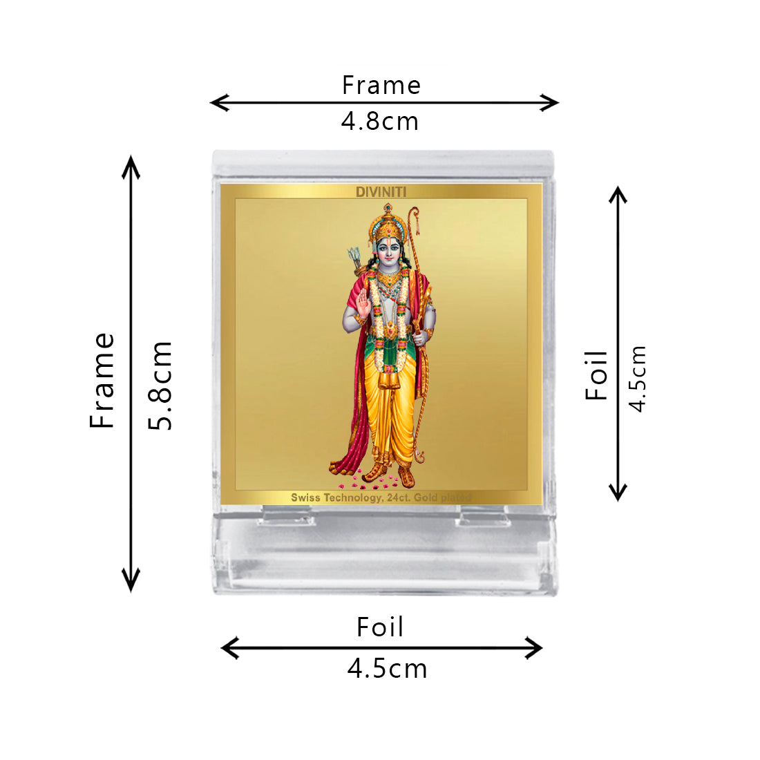 Diviniti 24K Gold Plated Lord Ram Frame For Car Dashboard, Home Decor, Puja, Festival Gift (5.8 x 4.8 CM)