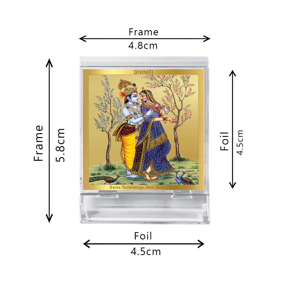 DIVINITI Radha krishna God Idol Photo Frame for Car Dashboard, Table Décor, Office | ACF 3A Acrylic Frame, 24K Gold Plated Foil|Idol for Pooja, Prayer, Gifts Items (5.8X4.8 cm)