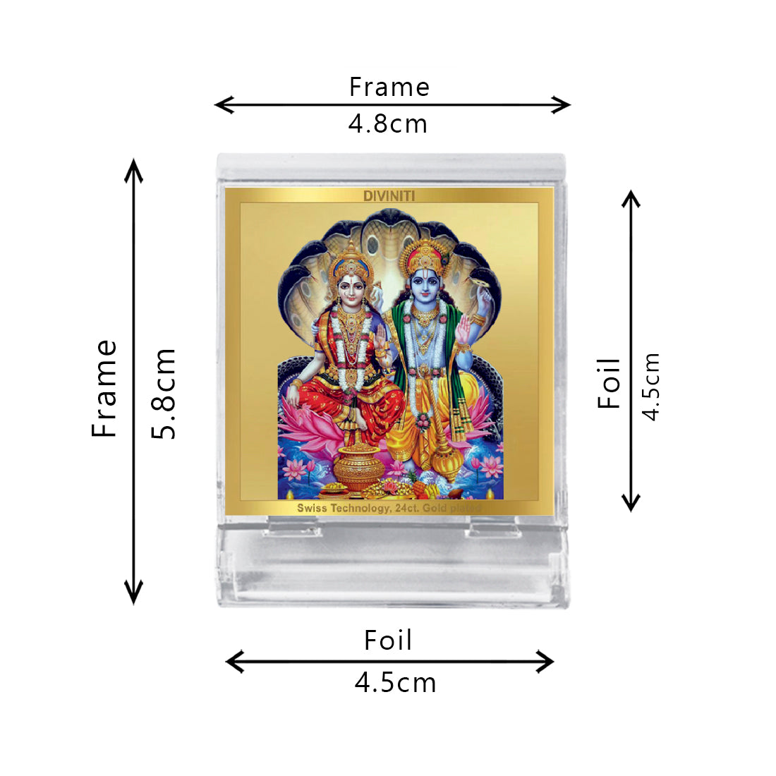 Diviniti 24K Gold Plated Vishnu Laxmi Frame For Car Dashboard, Home Decor, Puja, Gift (5.8 x 4.8 CM)