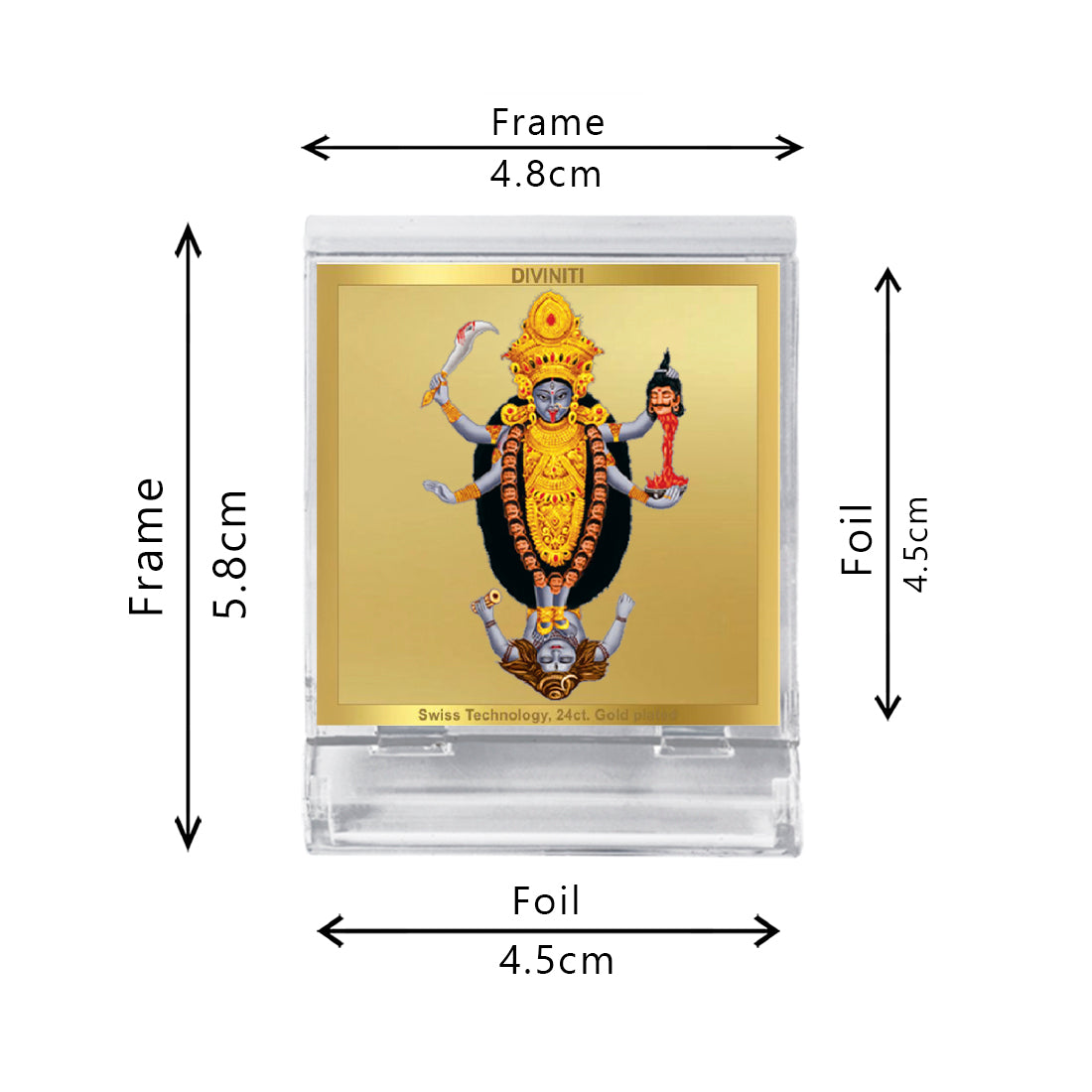 Diviniti 24K Gold Plated Maa Kali Frame For Car Dashboard, Home Decor, Table Top, Puja, Gift (5.8 x 4.8 CM)