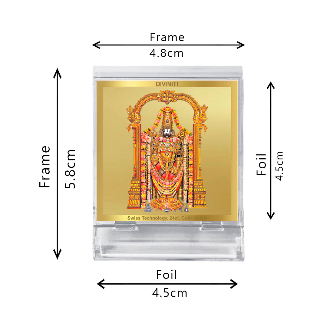 Diviniti 24K Gold Plated Tirupati Balaji Frame For Car Dashboard Décor, Home Decor, Puja, Gift (5.8 x 4.8 CM)