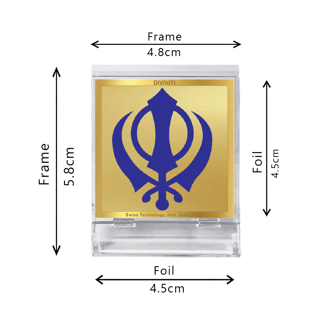 Diviniti 24K Gold Plated Khanda Sahib Frame For Car Dashboard, Home Decor, Table, Prayer (5.8 x 4.8 CM)