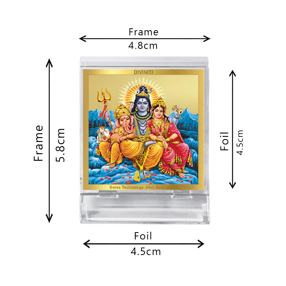 Diviniti 24K Gold Plated Shiv Parivar Frame For Car Dashboard, Home Decor, Puja Room (5.8 x 4.8 CM)