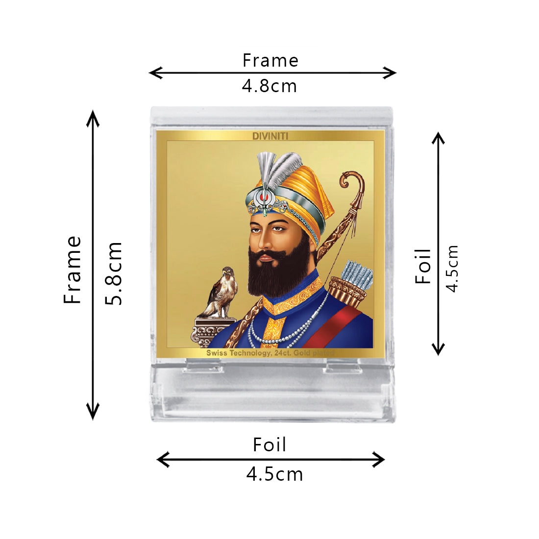 Diviniti 24K Gold Plated Guru Gobind Singh Frame For Car Dashboard, Home Decor, Table, Prayer (5.8 x 4.8 CM)