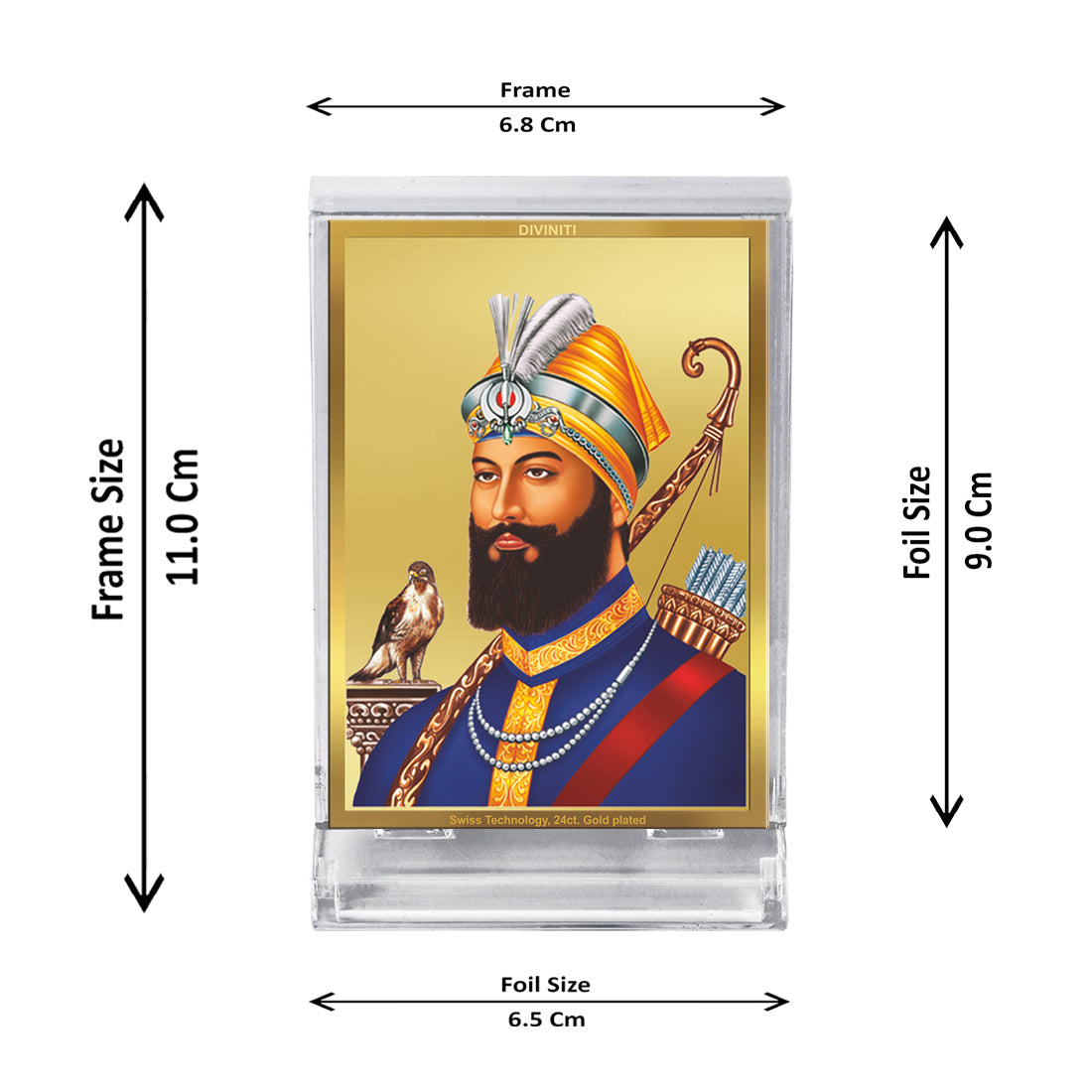 Diviniti 24K Gold Plated Guru Gobind Singh Frame For Car Dashboard, Home Decor, Table (11 x 6.8 CM)