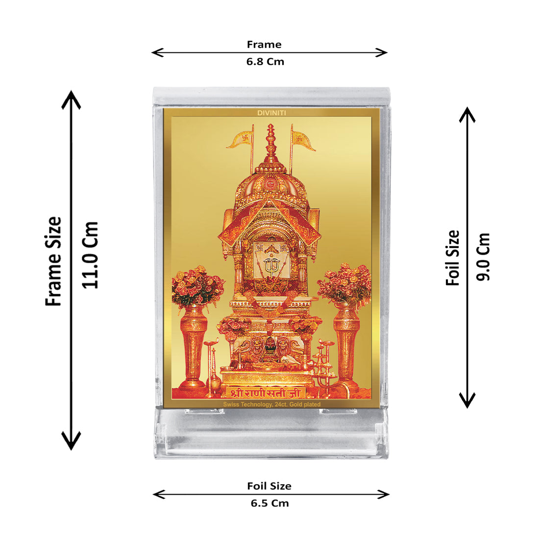 Diviniti 24K Gold Plated Rani Sati Frame For Car Dashboard, Home Decor, Puja Room, Worship (11 x 6.8 CM)