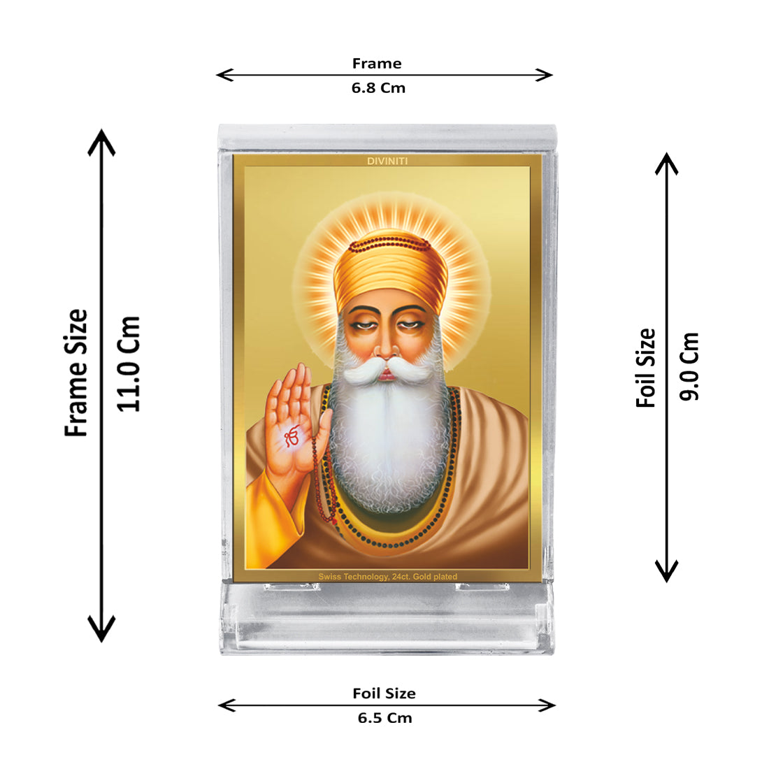 Diviniti 24K Gold Plated Guru Nanak Frame For Car Dashboard, Home Decor & Table Top (11 x 6.8 CM)