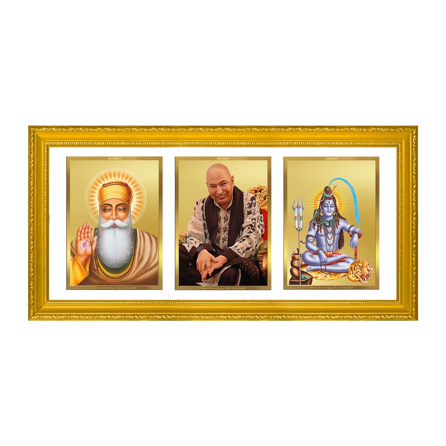 DIVINITI Guru Nanak, Guruji & Shivji Gold Plated Wall Photo Frame, Table Decor| DG Frame 101 SIZE 2 with 24K Gold Plated Foil| Religious & Personalized Gifts for All Occasions (21.8 × 41.3 cm)