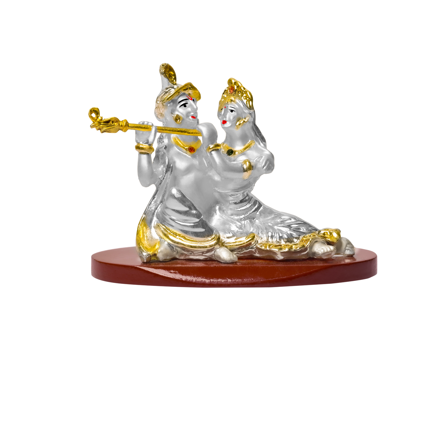 DIVINITI 999 Silver Plated Radha Krishna Idol For Car Dashboard, Home Decoration, Puja, Gift (6 X 8.5 CM)