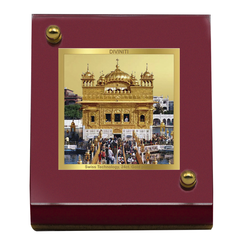 Diviniti 24K Gold Plated Golden Temple Frame For Car Dashboard, Home Decor, Table Top, Gift (5.5 x 6.5 CM)