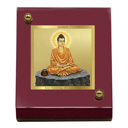 Diviniti 24K Gold Plated Buddha Frame For Car Dashboard, Home Decor, Table Top, Gift (5.5 x 6.5 CM)